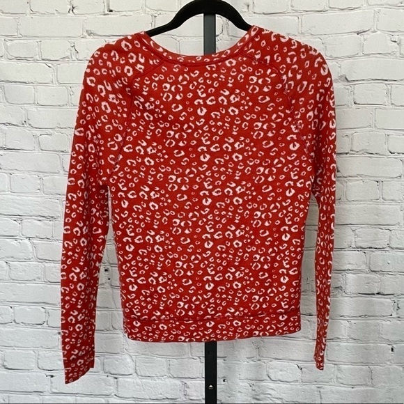 Loft Wool Blend Cheetah Print Orange Crew Neck Sweater Size Small - Picture 2 of 4